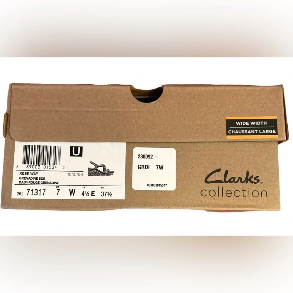 Clarks NWT Rose Way Wedge Sandal in Grenadine in Sz 7W